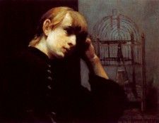 A Dreamy Girl by a Bird Cage. Waerebeke,   Janssens