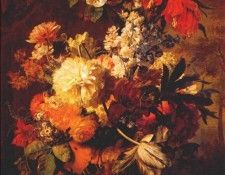 van huysum flowers on ledge in landscape 1726. Huysum,  