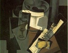 Gris Fruit dish, glass and lemon (Still life with nerwspaper. , 