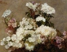 Fantin Latour Henri White Phlox Summer Chrysanthemum and Larkspur. ������-�����, �����-����-���-������