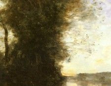 Corot Jean Baptiste Camille Le Batelier Quittant La Rive Avec Une Femme Et Une Femme. , --