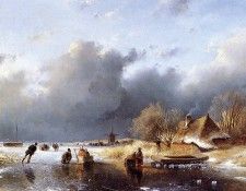 Schelfhout Andreas Scaters on river near farm Sun. Schelfhout, 