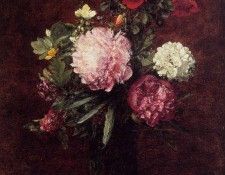 Fantin Latour Henri Flowers Large Bouquet with Three Peonies. ������-�����, �����-����-���-������