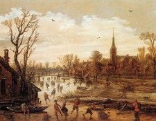 Velde van de Esaias Winter landscape Sun  . ,  Van De