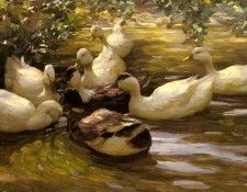 Koester Alexander Max Enten In Wasser Unter Birken. , 