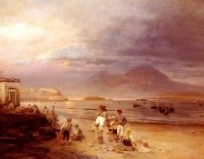 Achenbach Oswald Fishermen With The Bay Of Naples And Vesuvius Beyond. Achenbach, 