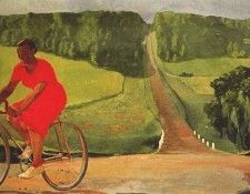 deineka collective farm girl on bicycle 1935. 