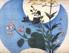hiroshige autumn flowers in front of full moon 1853. 