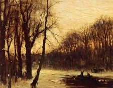 Apol Louis Figures In A Winter Landscape At Dusk.  