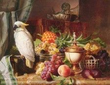 Schuster Josef STILL LIFE WITH FRUIT AND A COCKATOO. , 