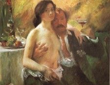 Corinth Lovis Self portrait with his Wife and a Glass of Champagne. , 
