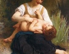 Bouguereau William Adolphe Juene Fille Et Enfant (Mi-Corps). ,  