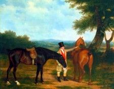 Agasse Jacques Laurent Two Hunters with a Groom. Agasse, -
