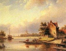 Spohler Jacob Jan Coenraad A Summers Day At The Ferry Crossing. Spohler,   Coenraad