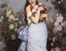 Toulmouche Auguste A Young Woman In A Rose Garden. Toulmouche, 