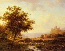 KRuseman Frederik Marianus An Extensive River Landscape With A Castle On A Hill Beyond. Kruseman,  