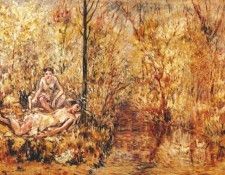 larionov two girls on a bank of a stream 1920s. , 