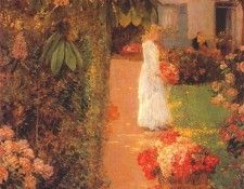 hassam gathering flowers in a french garden 1888. , 