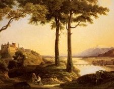 Schaeffer Berger Francisque Jean Figures In An Extensive River Landscape. ,   Francisque