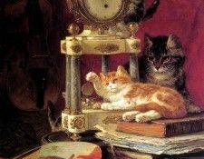 Ronner-Knip Henri�tte Kittens Playing Peacocks Feather Sun . Ronner-Knip, ���������