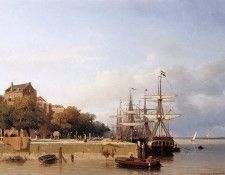 Weissenbruch Jan Ships on a quay Sun. Weissenbruch,  