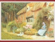 StrachanArthurClaude WomanOutsideCottageWithDucks-We (f029). ,  