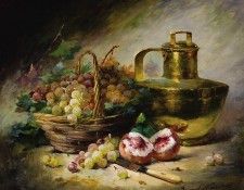 Still Life with Basket of Grapes, Peaches, and a Copper. ,   Brunel