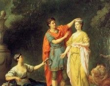 Joseph-Marie Vien - Jeune Grec couronnant sa bien-aimee de fl. , -