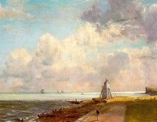 CONSTABLE - HARWICH LIGHTHOUSE, APPROX. 1820, OIL ON CANVAS.  