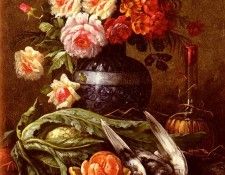 Carlier Modeste nature Morte Aux Fleurs Et A LOrange. ������, ������