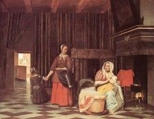 HOOCH Pieter de Suckling Mother and Maid. Hooch, Pieter De
