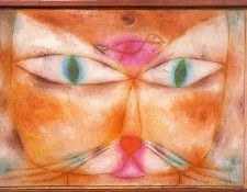 Klee Cat and Bird, 1928, oil and ink on gessoed canvas mount. , 