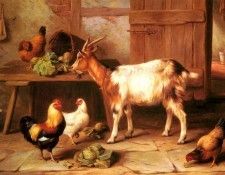 Hunt Edgar Goat And Chickens Feeding In A Cottage Interior. ����, �����