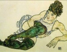 Schiele Reclining Woman with Green Stockings, 1917, 29.4x46 . , 