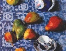 grabar pears on a blue cloth 1915. , 