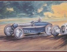 c 1935 the bonnet of a bugatti flies during the acf gp.  
