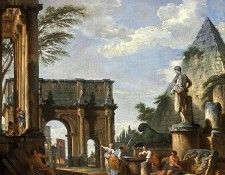 A capriccio of the Roman forum, with the Arch of Constantine, the Pyramid of Cestius and the Colosseum beyond, figures by a fountain in the foreground, 1737. ������, �������� �����