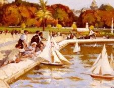 Dupuy Paul Michel Children Sailing Their Boats In The Luxembourg Gardens, Paris.   