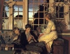 A Mother and Children by a Window at Dusk. ��������, �����