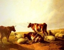 Cooper Thomas Sidney Cattle and Sheep In A Landscape.   