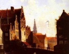 Spohler Jacob Jan Coenraad Figures on a bridge in a Dutch Town Part2. Spohler,   Coenraad