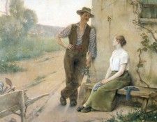 Tanoux Henria Drien Peasant Couple in Farmyard 1889. Tanoux,  Adriene