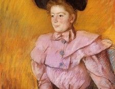 Cassatt Mary Woman in a Black Hat and a Raspberry Pink Costume.  
