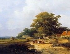 Weissenbruch Jan Farmer with herd on countryroad Sun. Weissenbruch,  