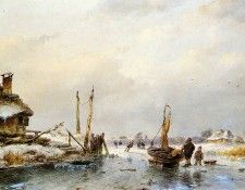 Schelfhout Andreas Winter view with ice boat Sun . Schelfhout, 