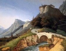 Knip Josephus Mountainous landscape with bridge over stream . Knip, Josehus