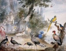 Schouman Aert Birds at a fountain Sun. Schouman, 