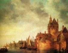 Goyen Jan Josefsz Van A Castle By A River With Shipping At A Quay. ,  