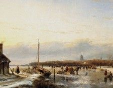 Schelfhout Andreas Ice view with boat and farm Sun 2. Schelfhout, 