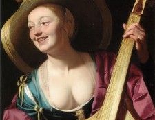 A young woman playing a viola da gamba. Honthorst,  